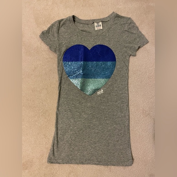 Vs. PINK glitter shine heart y2k tee X-small VGUC - Picture 1 of 5